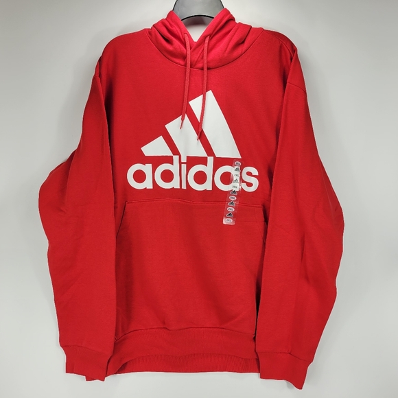 Adidas Big Logo Pullover Athletic Hoodie Mens 2XL XXL Red White Cotton IJ8911 - Picture 1 of 8